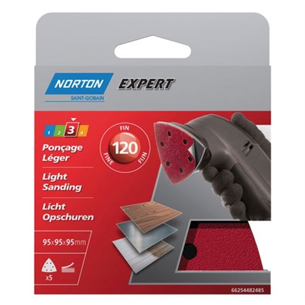 NORTON - Triangle perforé expert 6 trous 95 gr. 120 pack x5