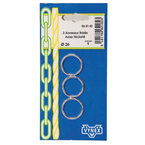 VYNEX - Anneau brisé nickelé d.26mm blister de 3.