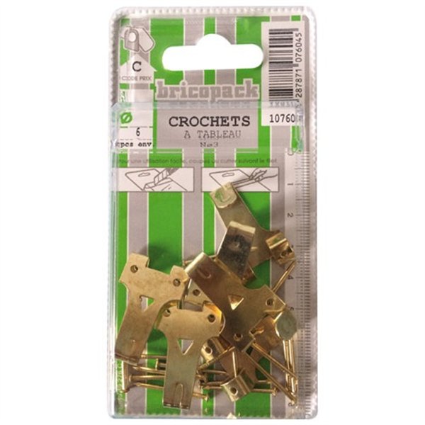 BRICOPACK - Crochet à tableau N°3 blister de 6 pièces