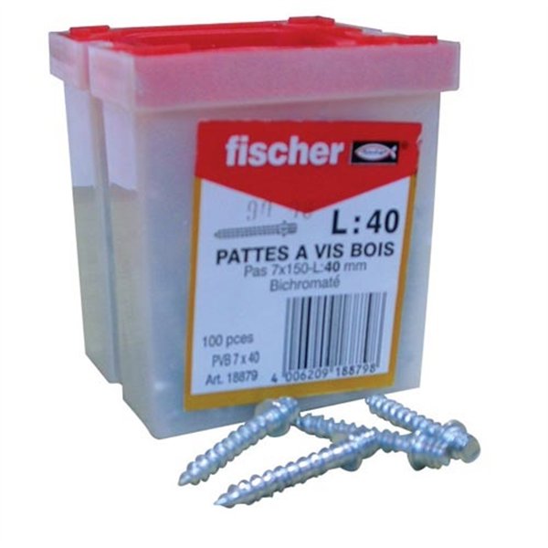FISCHER - Patte à vis 7x40 bois le 100 en boite