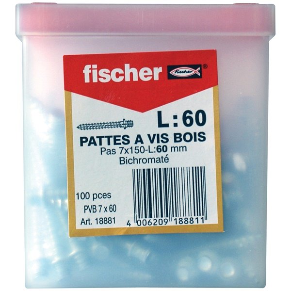 FISCHER - Patte à vis 7x60 bois le 100 en boite