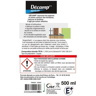 DECAMP' - Répulsif pigeon pist.500ml crea