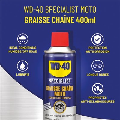 WD40 SPECIALIST MOTO - Graisse Chaîne Moto Conditions Humides WD-40 SPECIALIST 400 mL