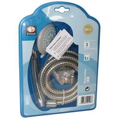 EVOE - Douchette 3 jets chromé + flexible 1m50 sc