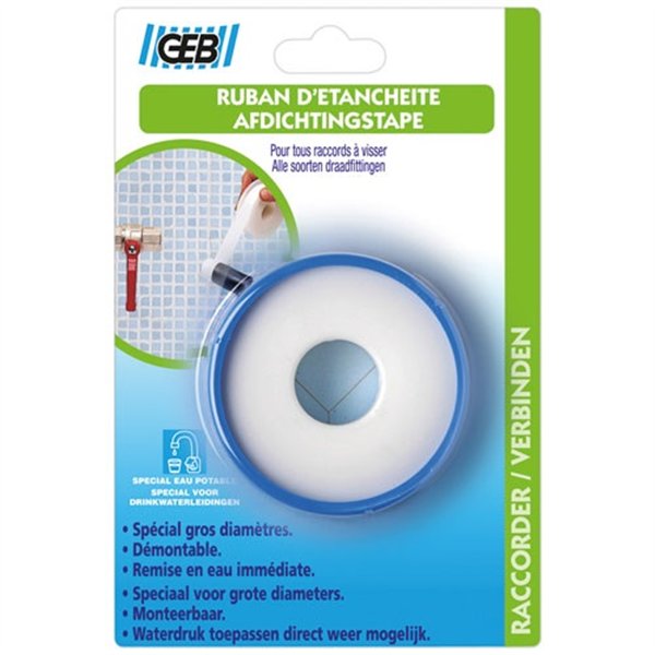 GEB - Ruban d'étanchéité PTFE 19mmx15mx0.2mm blister