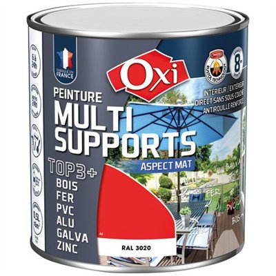 OXI - Peinture top 3 bois fer pvc 500ml rouge vif mat ral3020