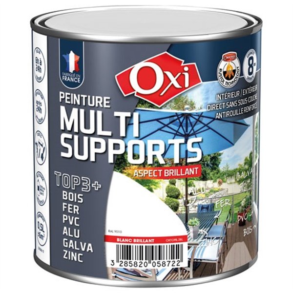 OXI - Peinture top 3 bois fer pvc 500ml blanc brillant ral9010