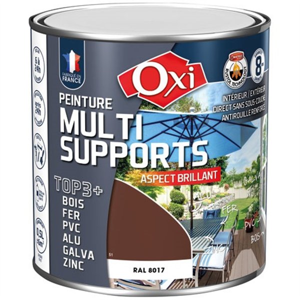 OXI - Peinture top 3 bois fer pvc 500ml brun brillant ral8017