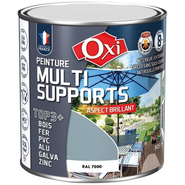 OXI - Peinture top 3 bois fer pvc 500ml gris foncé brill. ral7000