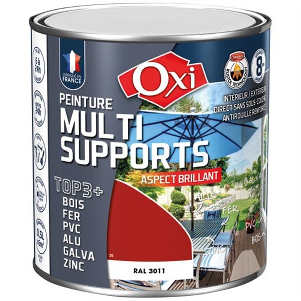 OXI - Peinture top 3 bois fer pvc 500ml bordeau brillant ral3011