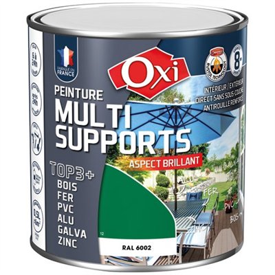 OXI - Peinture top 3 bois fer pvc 500ml vert jardin brill. ral6002