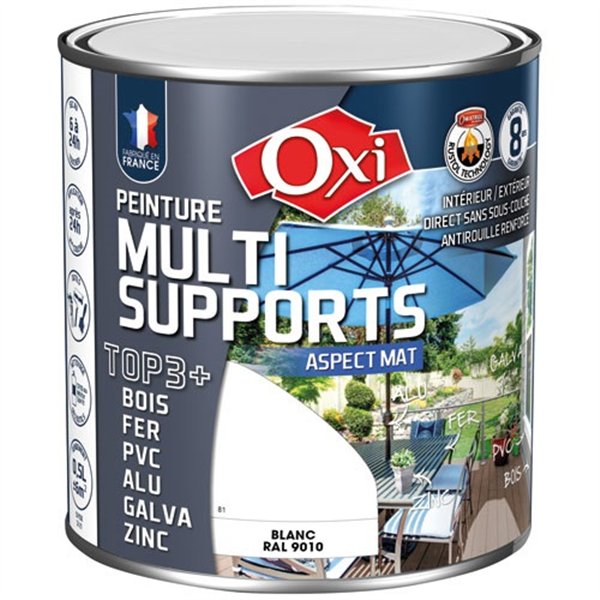 OXI - Peinture top 3 bois fer pvc 500ml blanc mat ral9010