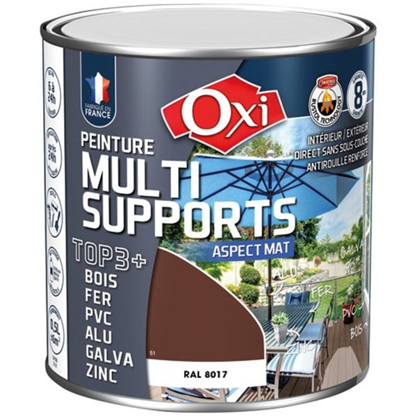 OXI - Peinture top 3 bois fer pvc 500ml brun mat ral8017