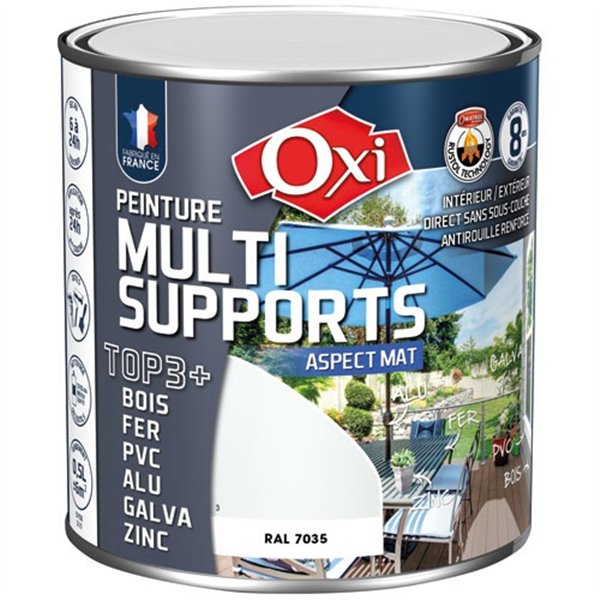 OXI - Peinture top 3 bois fer pvc 500ml gris clair mat ral7035