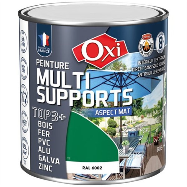 OXI - Peinture top 3 bois fer pvc 500ml vert jardin mat ral6002
