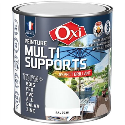 OXI - Peinture top 3 bois fer pvc 500ml gris clair brill. ral7035