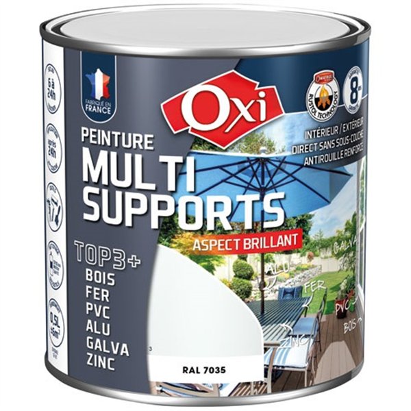 OXI - Peinture top 3 bois fer pvc 500ml gris clair brill. ral7035