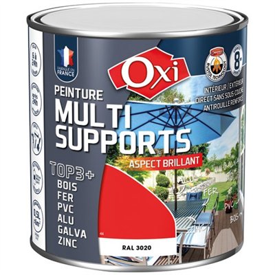 OXI - Peinture top 3 bois fer pvc 500ml rouge vif brillant ral3020