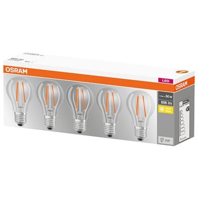 OSRAM - Led filament standard claire 7W E27 blanc chaud boite de 5