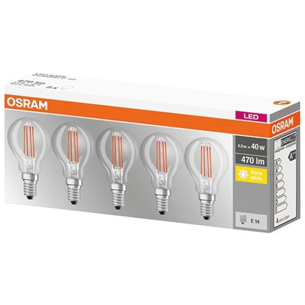 OSRAM - Led filamentsphérique 4W E14 blanc chaud boite de 5