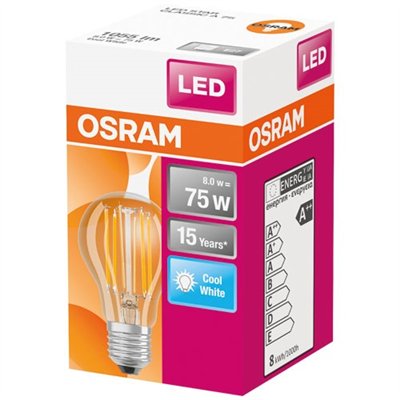 OSRAM - Ampoule led standard claire filament 8W75 E27 froid