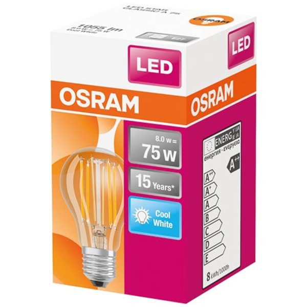 OSRAM - Ampoule led standard claire filament 8W75 E27 froid