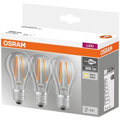 OSRAM - Led standard 7W E27 x 3 blanc chaud - boîte