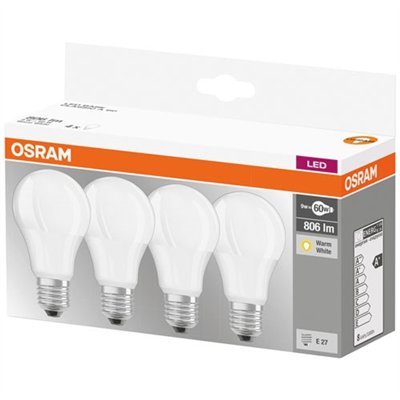 OSRAM - Ampoule Led dépolie de 8,5 W équivalent 60 W E27 chaud - Lot de 4