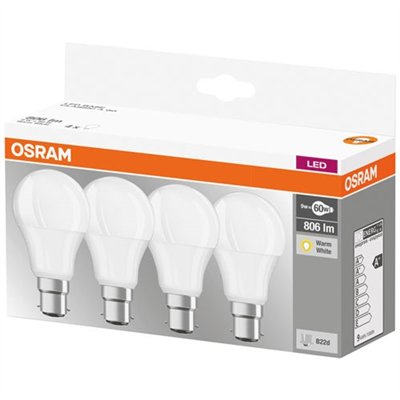 OSRAM - LED standard dépolie avec radiateur 8.5W60W B22 chaud x 4