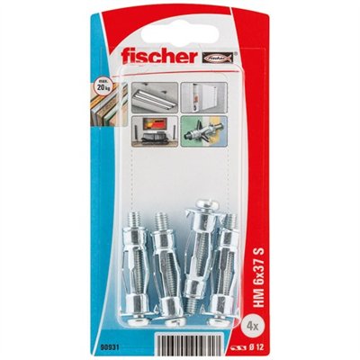 FISCHER - Cheville corps creux hm 6x37 s blister de 4