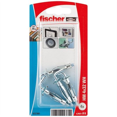 FISCHER - Cheville corps creux hm4x32 avec crochet blister de 4