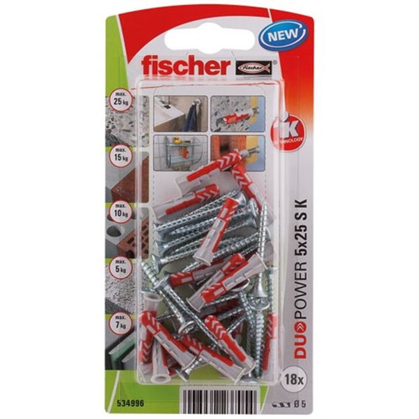 FISCHER - Cheville duopower 5x25 avec vis blister de 18
