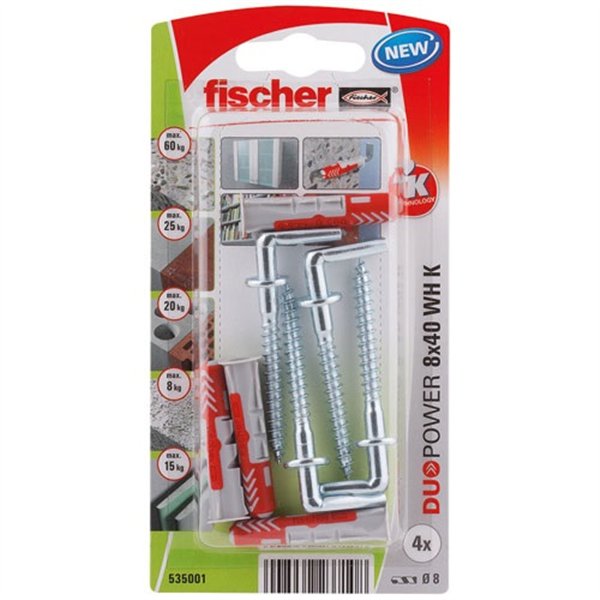 FISCHER - Cheville duopower 8x40 avec crochet blister de 4