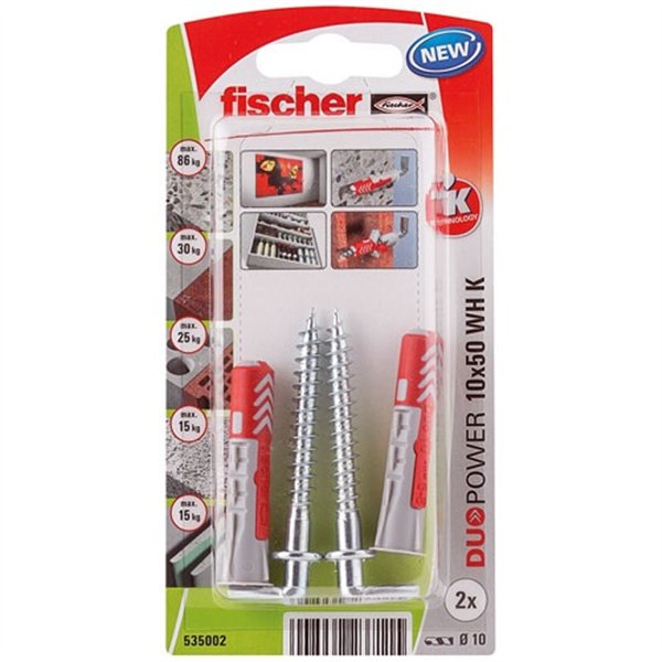 FISCHER - Cheville duopower 10x50 avec crochet blister de 2