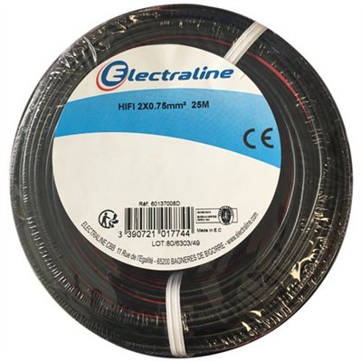 ELECTRALINE - cable hifi 2x0.75mm noir/rouge 25m