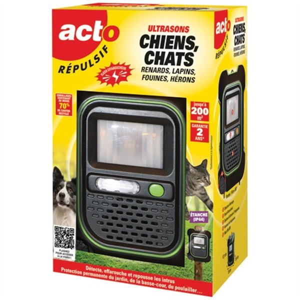 ACTO - Retro répulsif ultrasons chiens chats lapins fouines herons