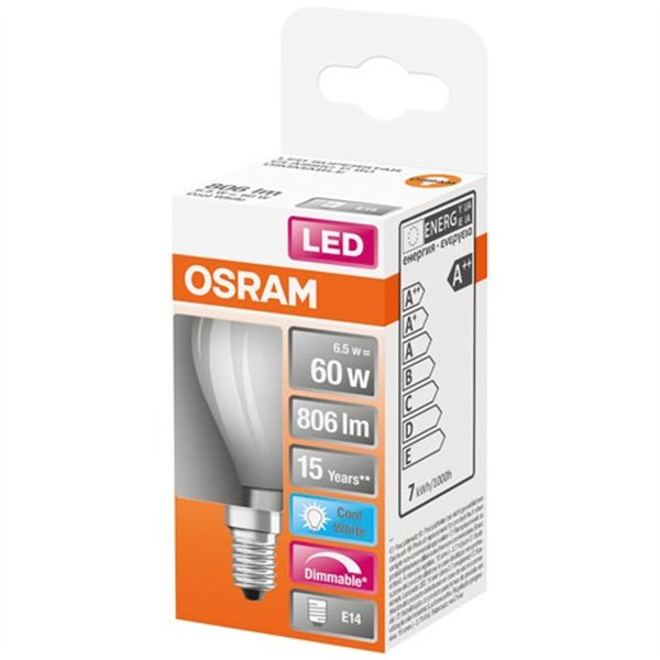 OSRAM - Led sphérique verre dépoli variable 6.5w e14 froid boite 1