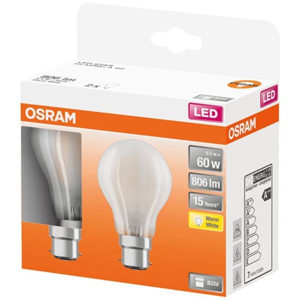 OSRAM - Led standard verre dépoli 6.5w b22 chaud boite de 2