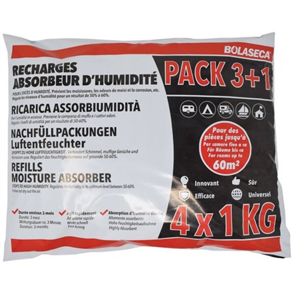 BOLASECA - Recharge absorbeur d'humidité sachet 4 x 1 kg