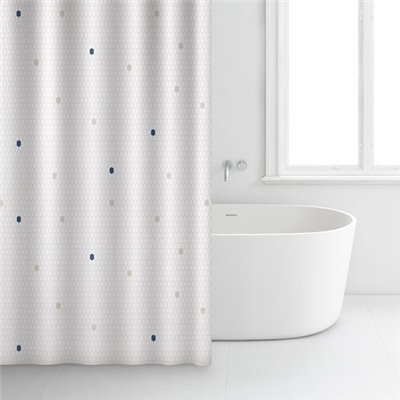 RAYEN - Rideau douche 180x200 polyester blanc motifs points