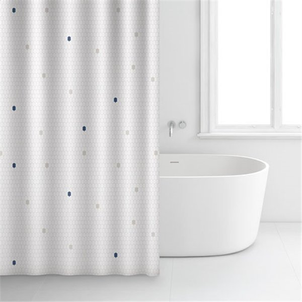 RAYEN - Rideau douche 180x200 polyester blanc motifs points