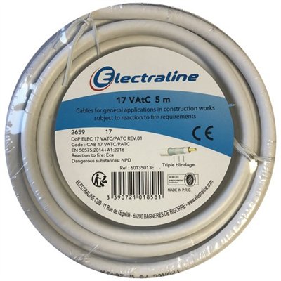 ELECTRALINE - Câble tv 17 vatc blanc 5m courornne