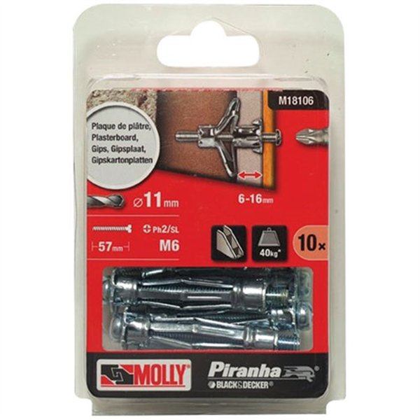 MOLLY - Cheville métallique expansion molly 6x50mm +vis m6 x10