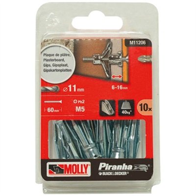 MOLLY - Cheville metallique expansion molly 5x50mm +vis fraisée x10