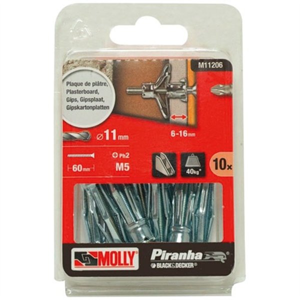 MOLLY - Cheville metallique expansion molly 5x50mm +vis fraisée x10