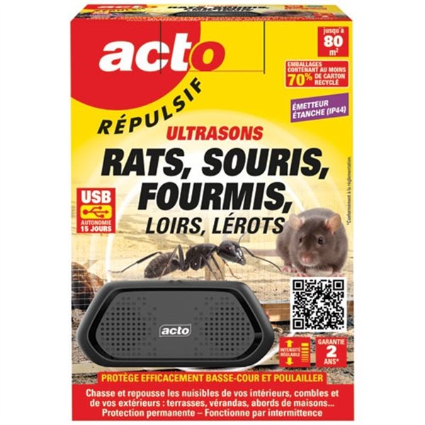 ACTO - Acto répulsif ultrasons rats souris fourmis loirs lérots