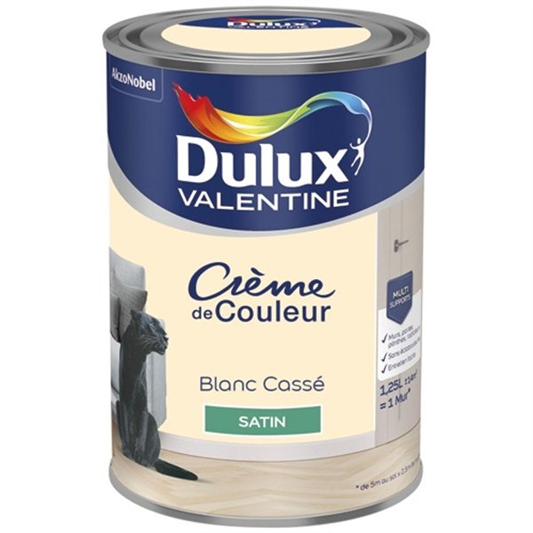 DULUX VALENTINE - Valentine crème de couleur satin 1.25l blanc cassé