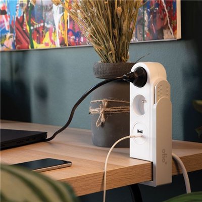 OTIO - Bloc prise clipsable 2prise 2p+t et 2 chargeur usb 1,5m blc