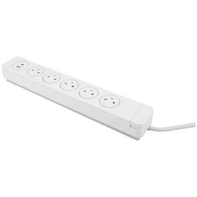 OTIO - Bloc mantea parafoudre 5 prises easyeject + 2 usb blanc