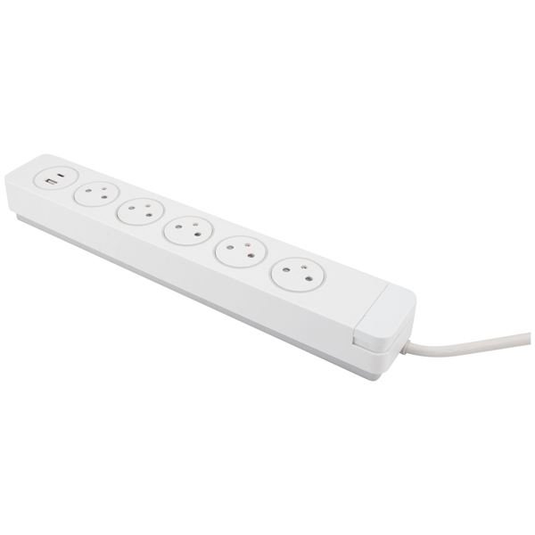 OTIO - Bloc mantea parafoudre 5 prises easyeject + 2 usb blanc